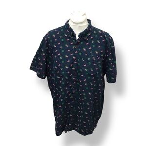 Charleston Threads Mens Short Sleeve Casual Button Down Shirt Navy Novelty XL